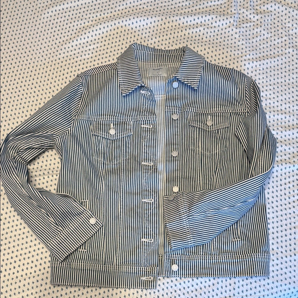 Old Navy Blue and White Striped Jean Jacket